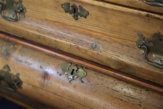 A mid 18th century Dutch pinewood ogee shaped chest, W.3ft H.2ft 7in.